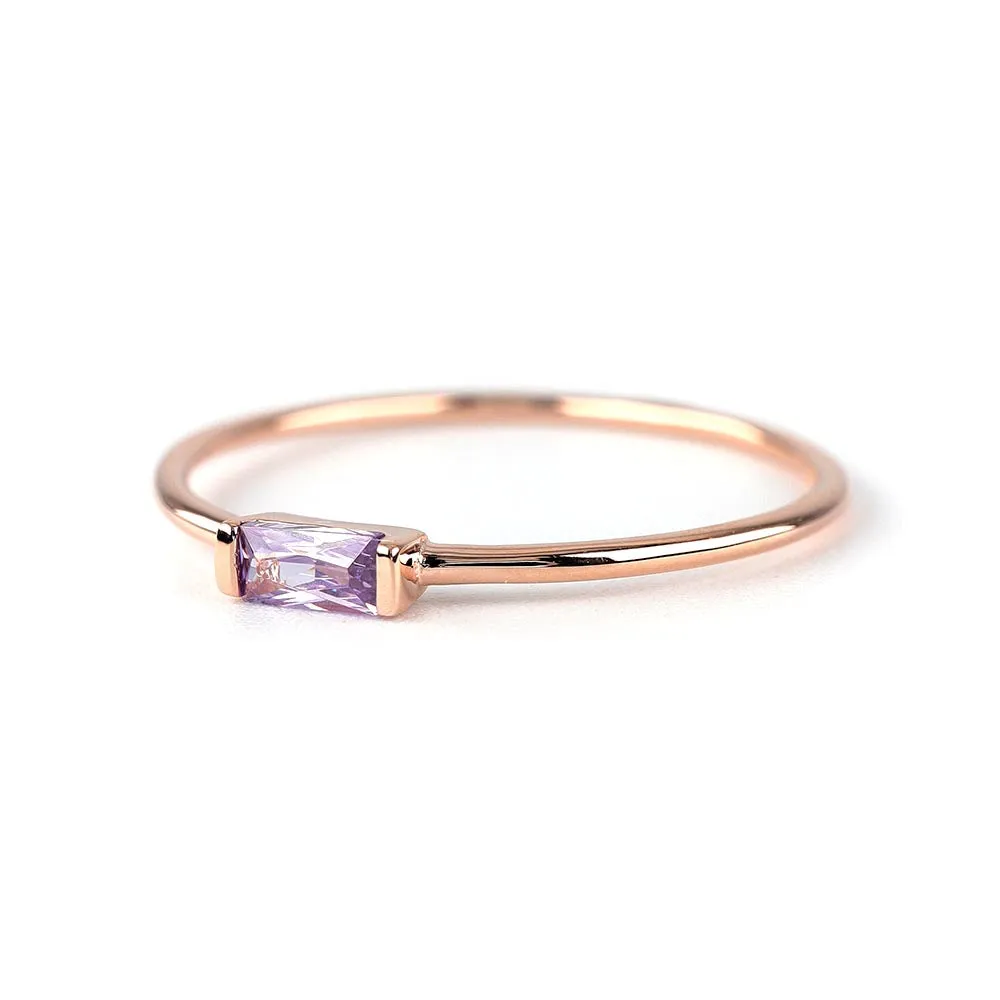 Delicate Baguette Amethyst Ring