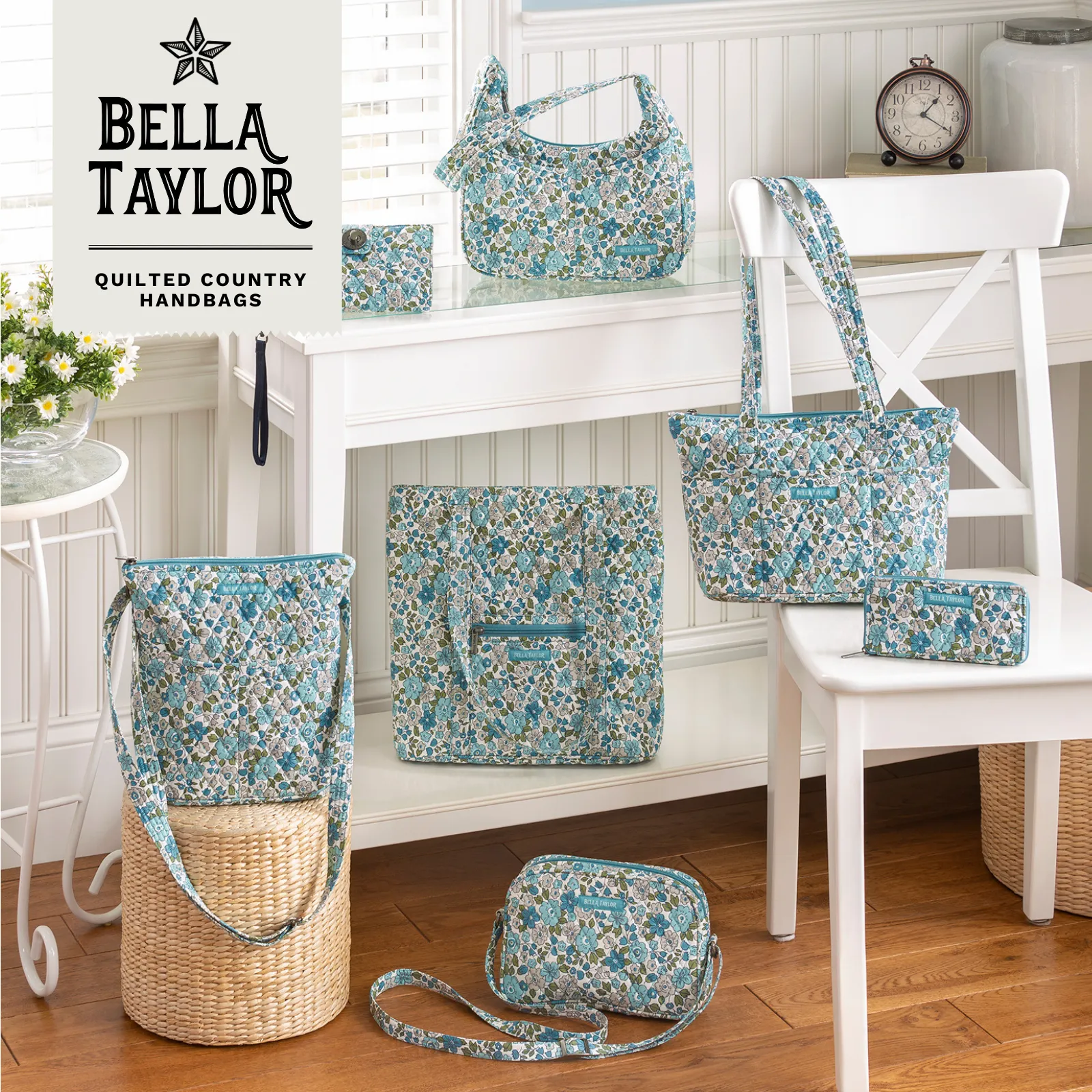 Delicate Floral Blue RFID Envelope Wallet