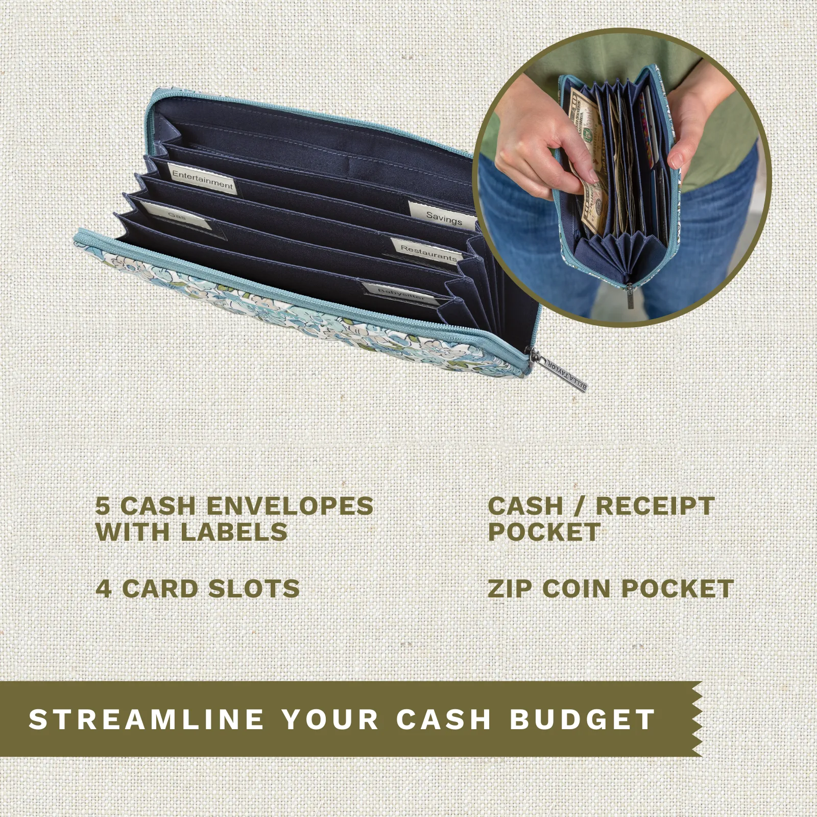 Delicate Floral Blue RFID Envelope Wallet