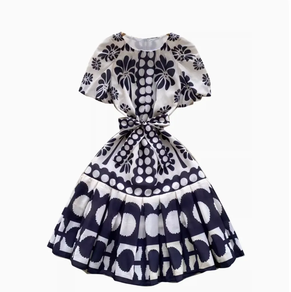 Delicate Puffy Sleeve Printed Dress