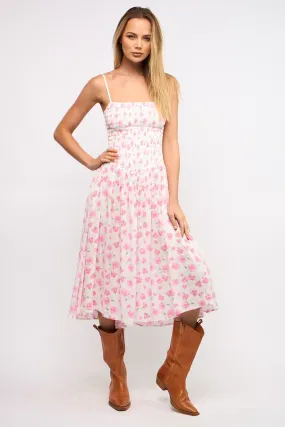 Delicate Roses Smocked Midi Dress