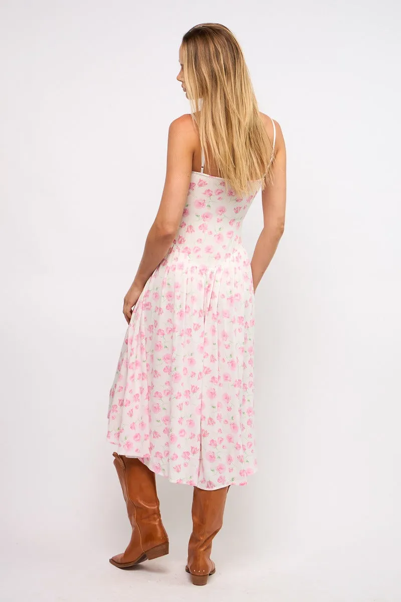 Delicate Roses Smocked Midi Dress