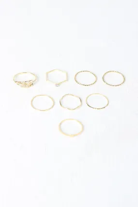 Delicate Textured Rhinestone Leaf Ring Set