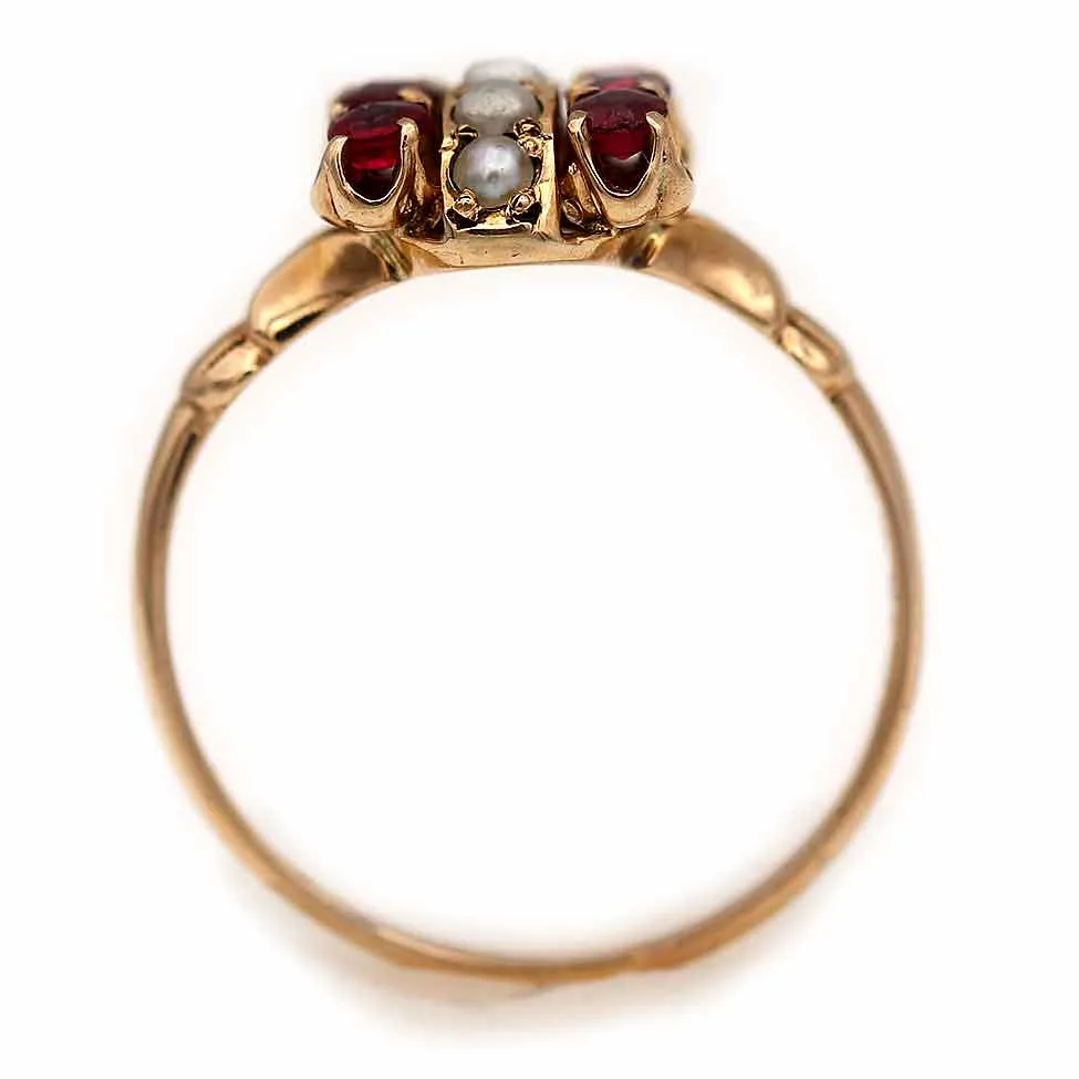 Delicate Victorian Garnet & Pearl Engagement Ring