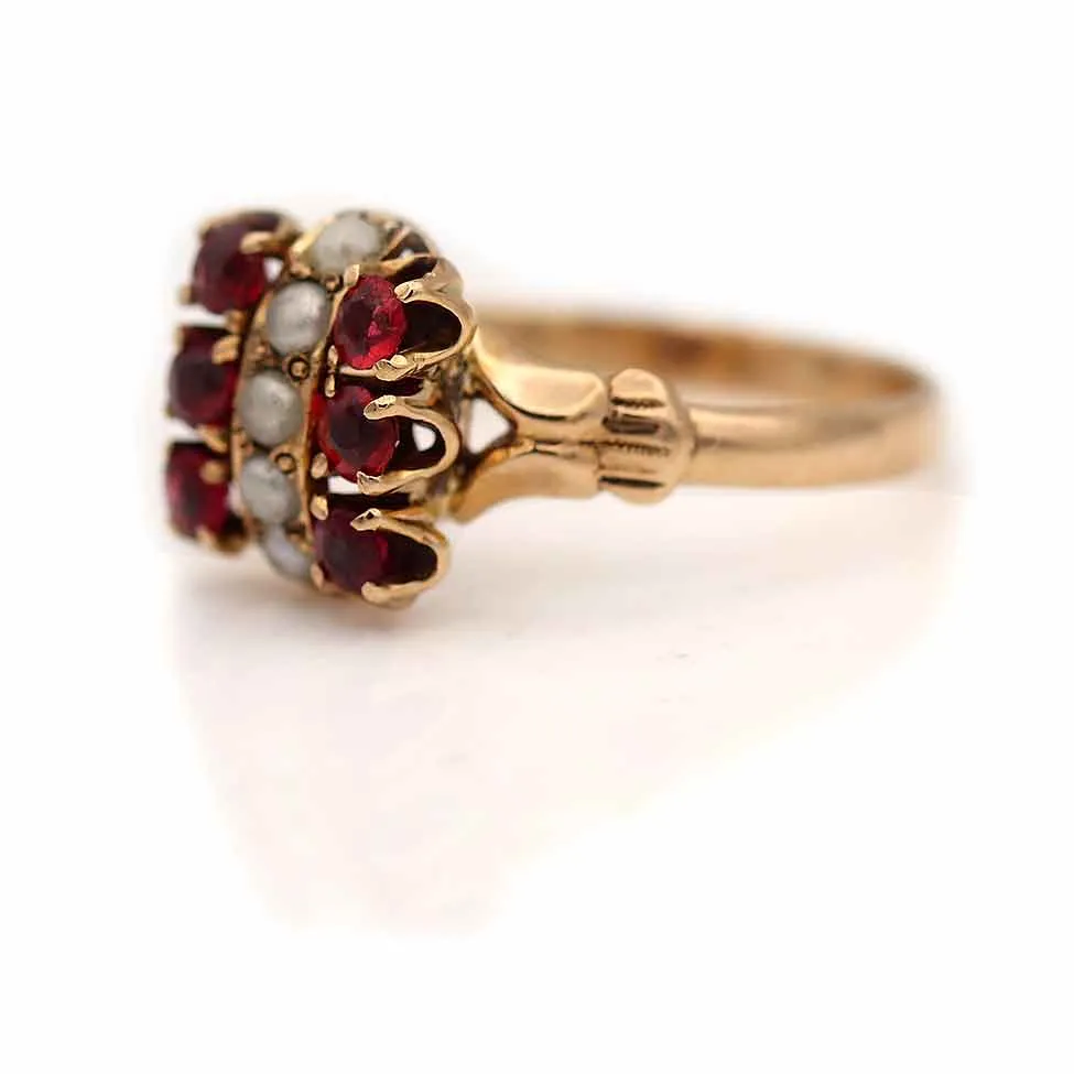 Delicate Victorian Garnet & Pearl Engagement Ring