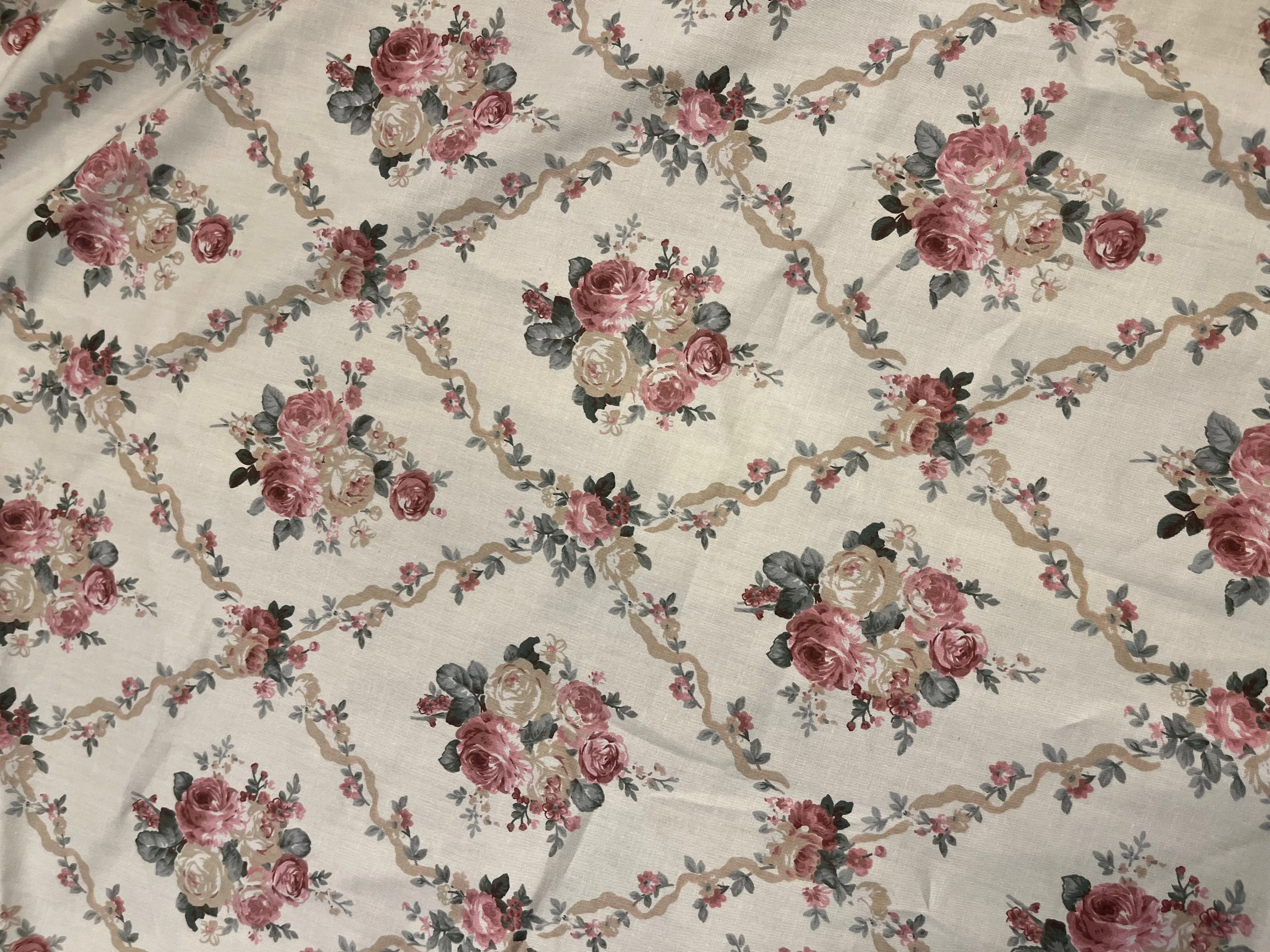 Delicate Victorian Roses Beige or Blue Floral Cotton
