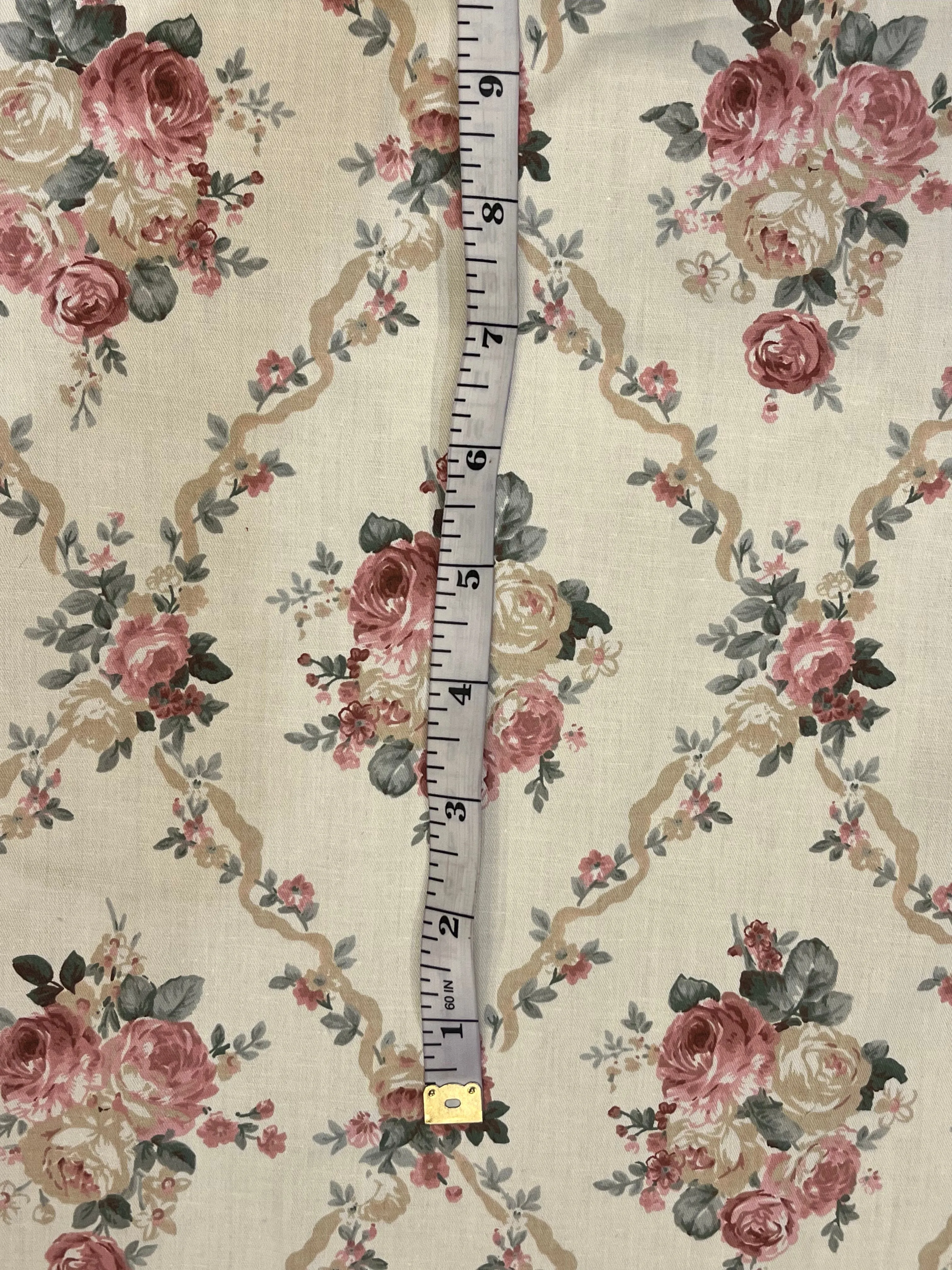Delicate Victorian Roses Beige or Blue Floral Cotton