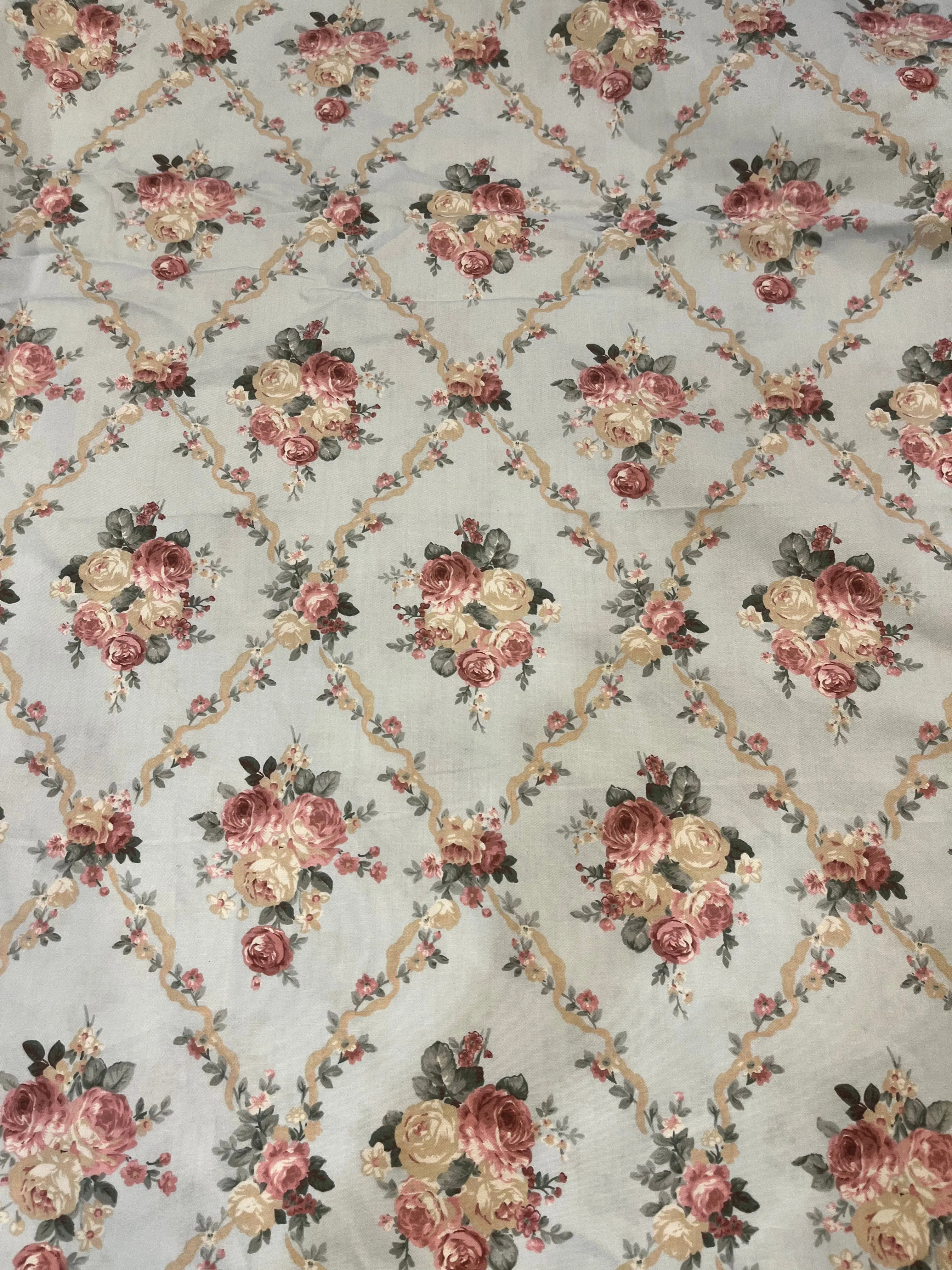 Delicate Victorian Roses Beige or Blue Floral Cotton