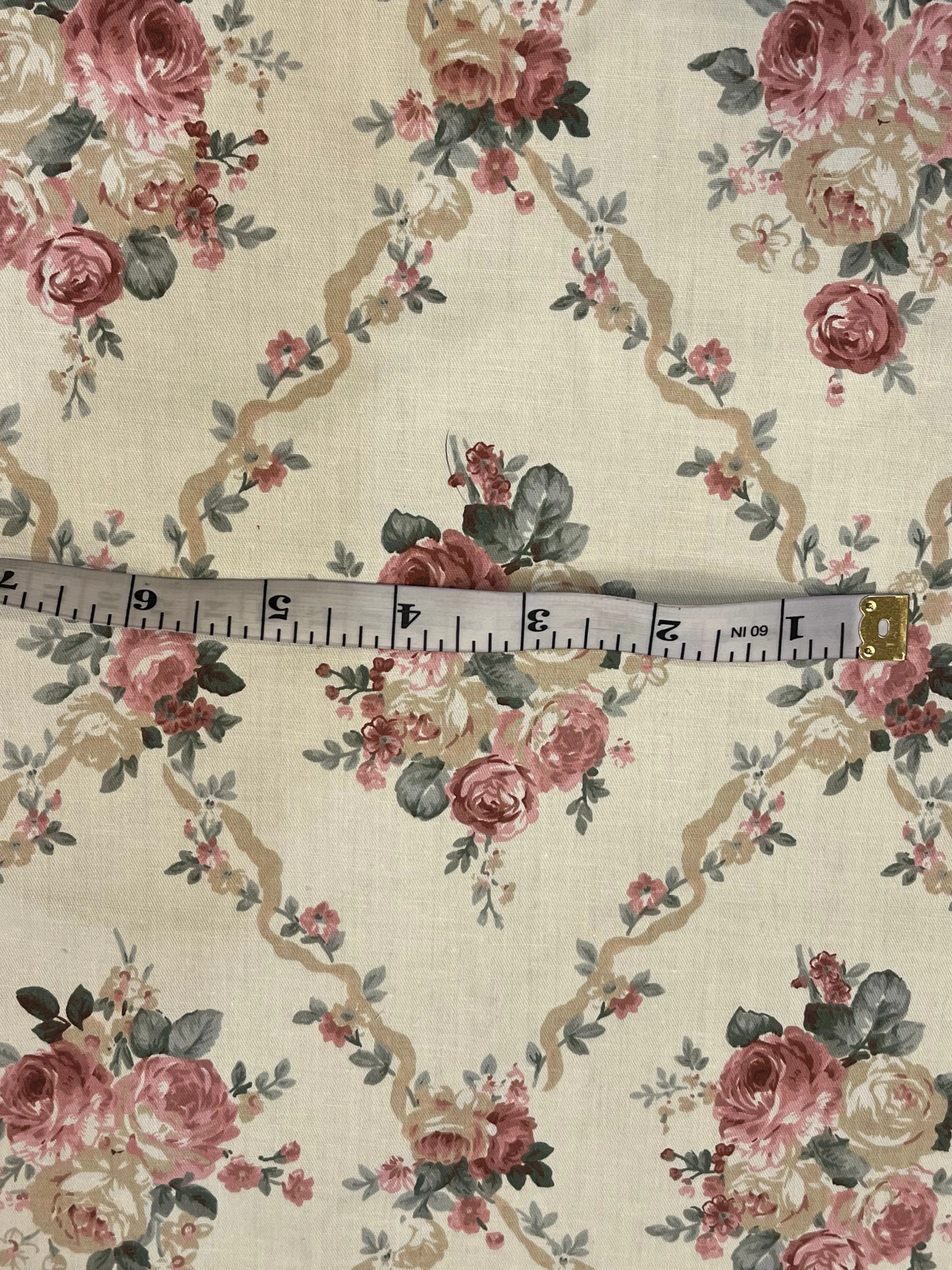 Delicate Victorian Roses Beige or Blue Floral Cotton
