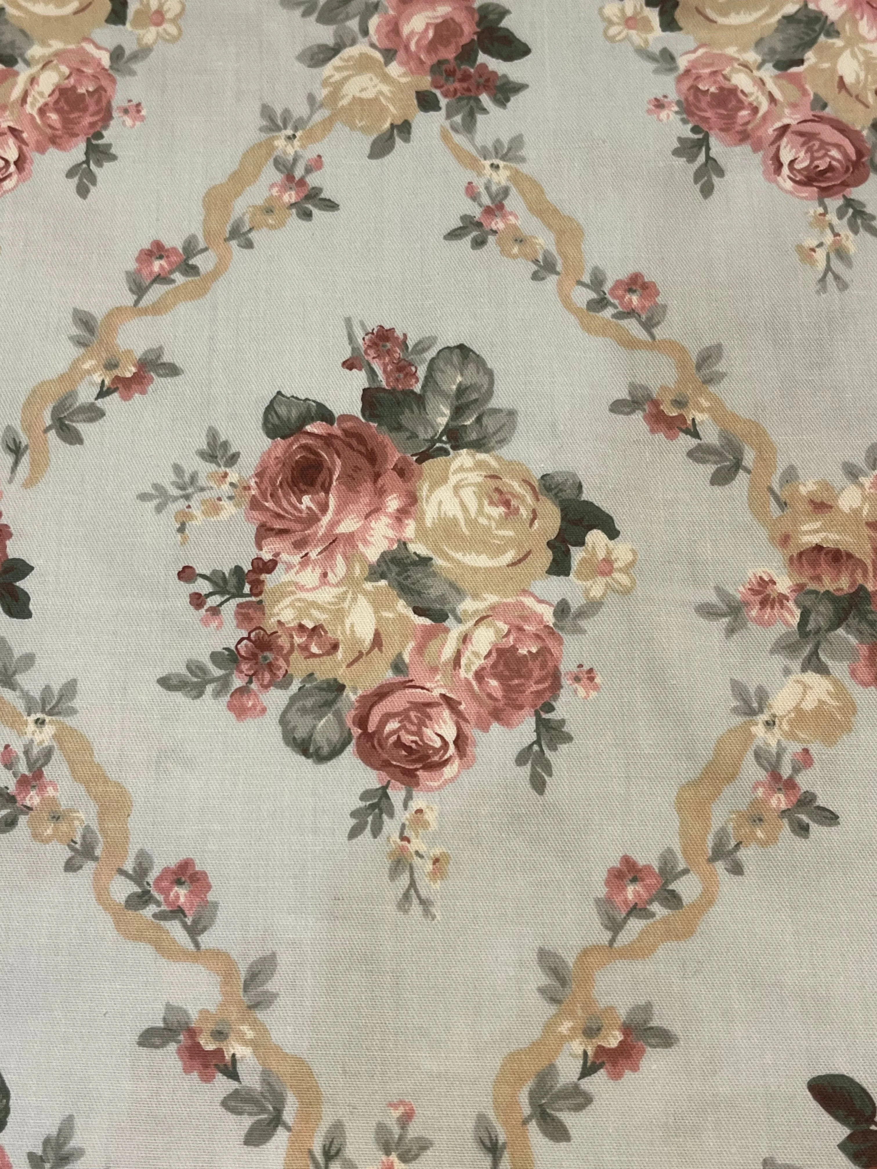 Delicate Victorian Roses Beige or Blue Floral Cotton