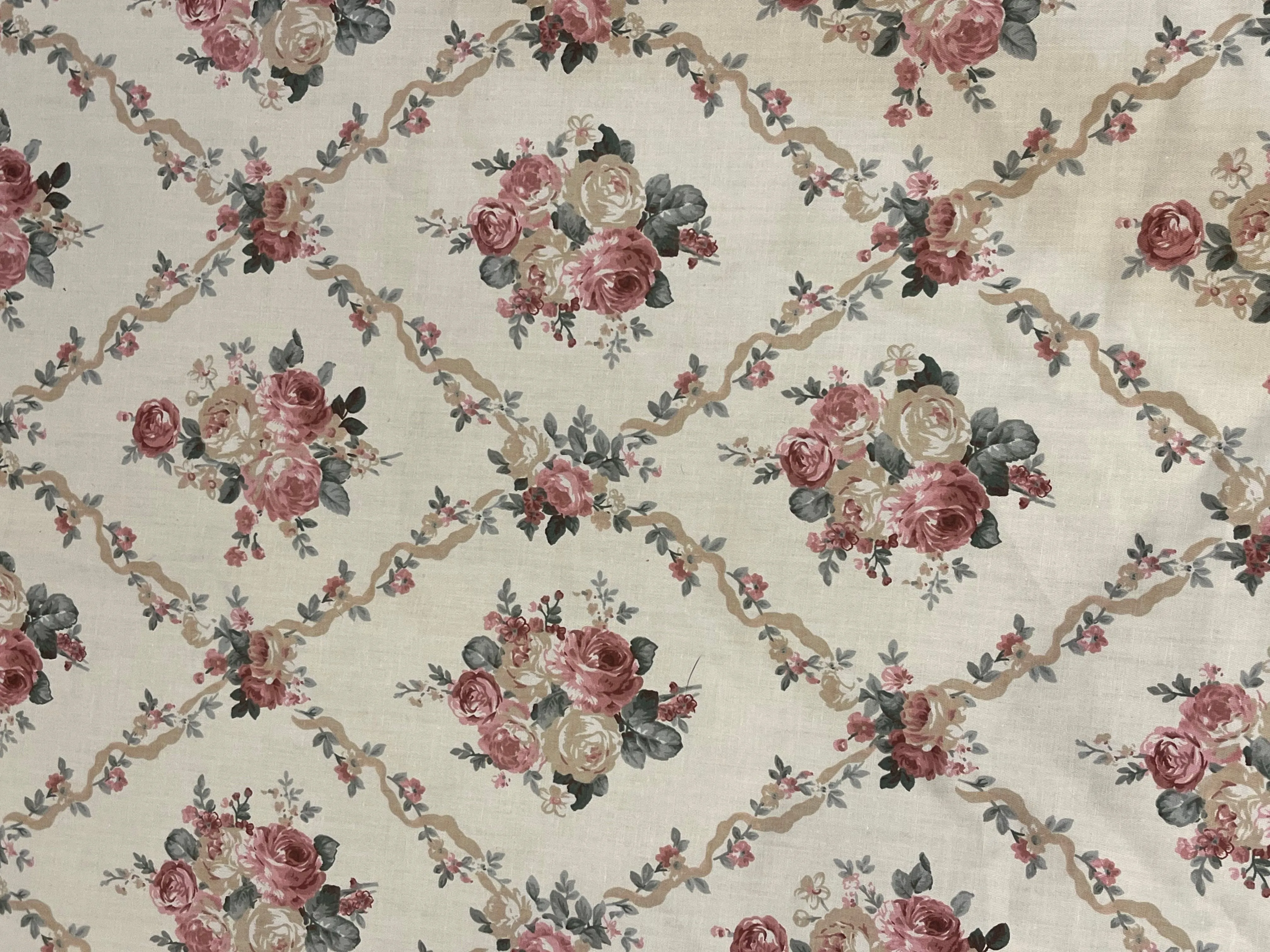 Delicate Victorian Roses Beige or Blue Floral Cotton