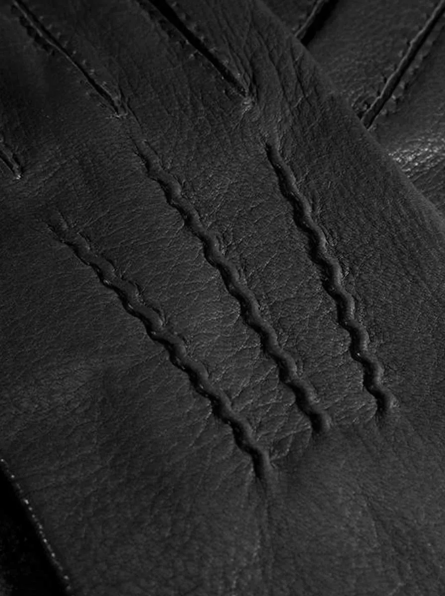 Dents - Black Hand-sewn Three-Point Cashmere-Lined Deerskin Gloves