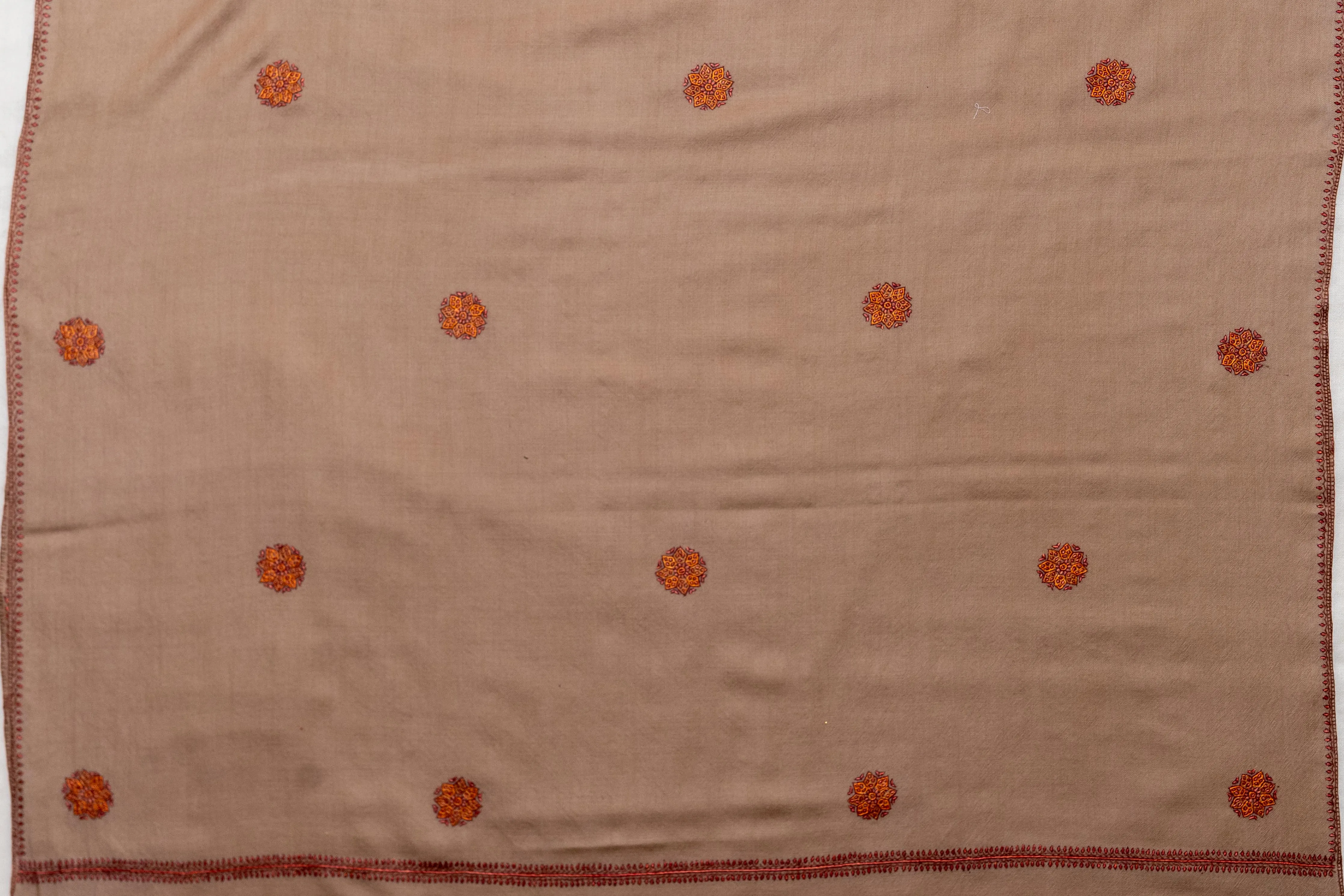 Desert Bloom - Hand-Embroidered Sozni Fine Merino Wool Shawl