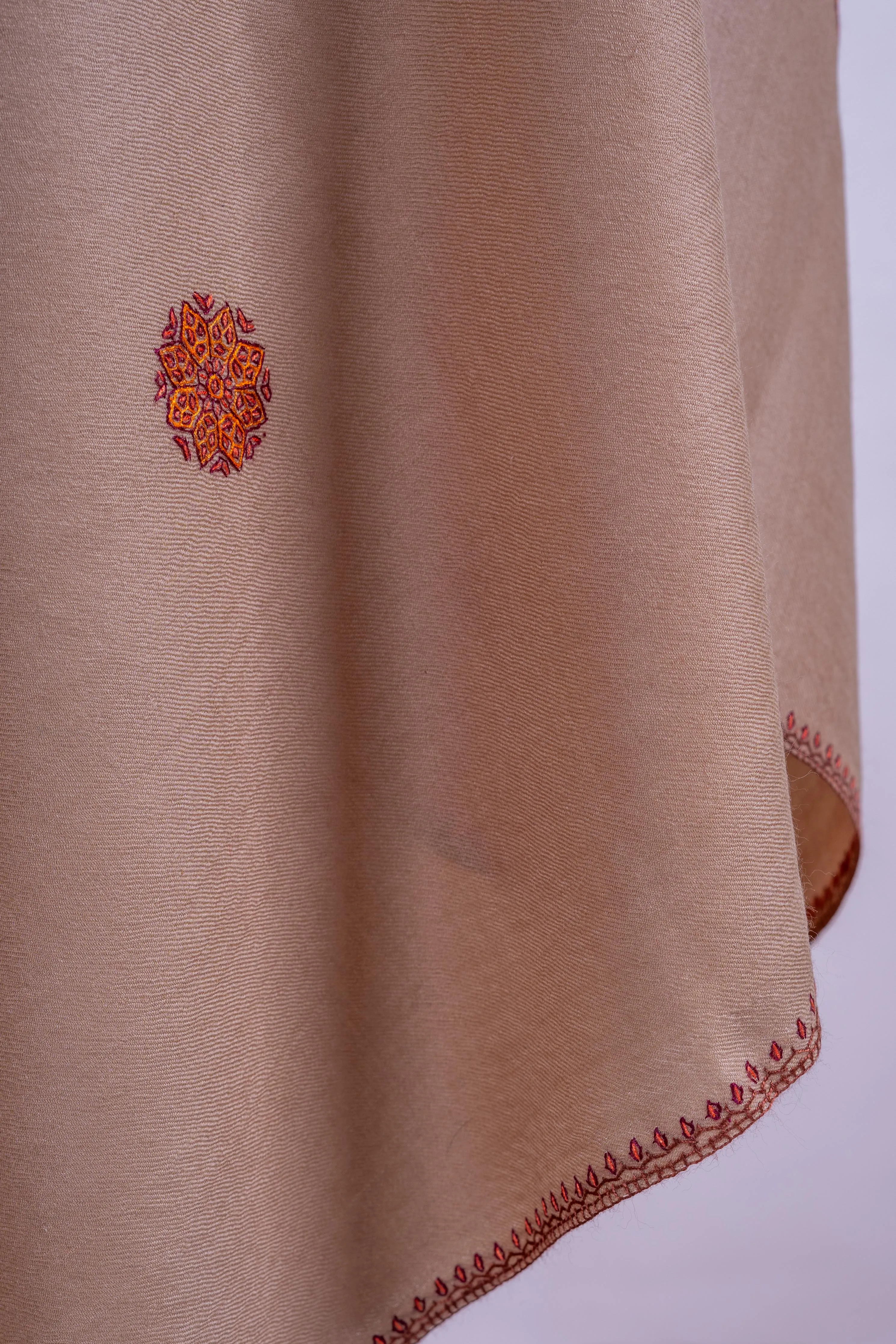 Desert Bloom - Hand-Embroidered Sozni Fine Merino Wool Shawl