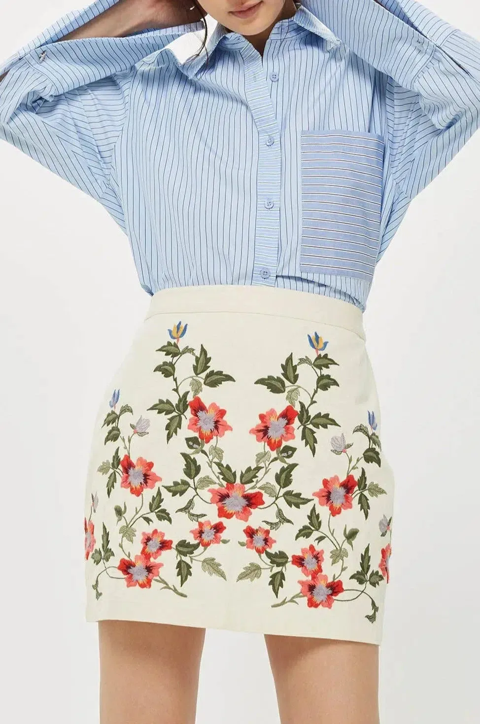 Embroidered Floral Mini Skirt