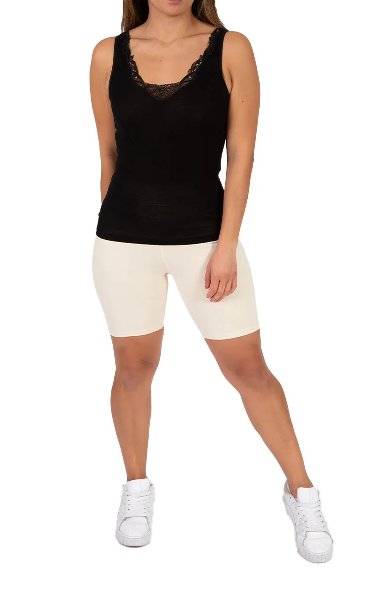 Emmebivi 100% Cotton Singlet With Lace Trim in Black 12312
