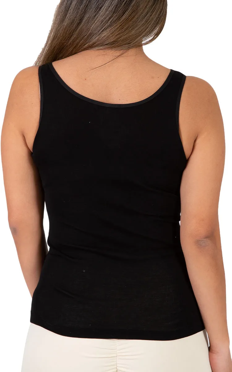 Emmebivi 100% Cotton Singlet With Lace Trim in Black 12312