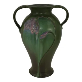 Ephraim Faience 2011 Hand Made Pottery Green Graceful Poppy Ceramic Vase E19
