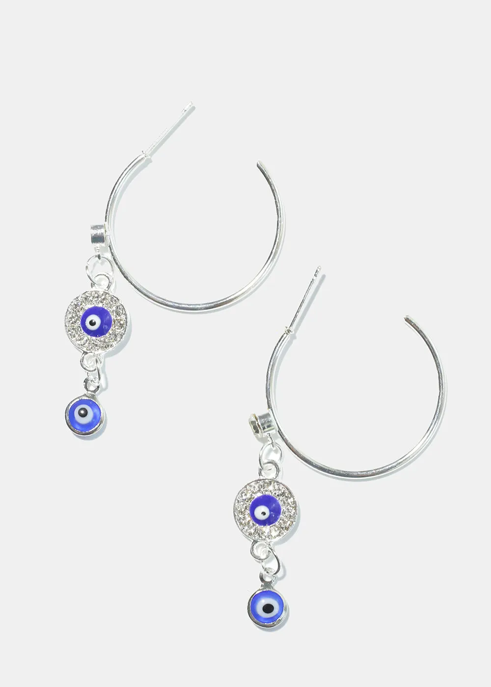 Evil Eye Dangle Charm Hoop Earrings