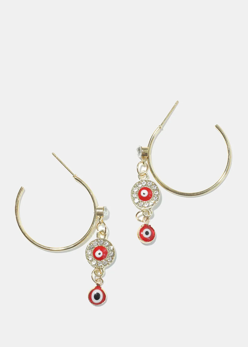 Evil Eye Dangle Charm Hoop Earrings