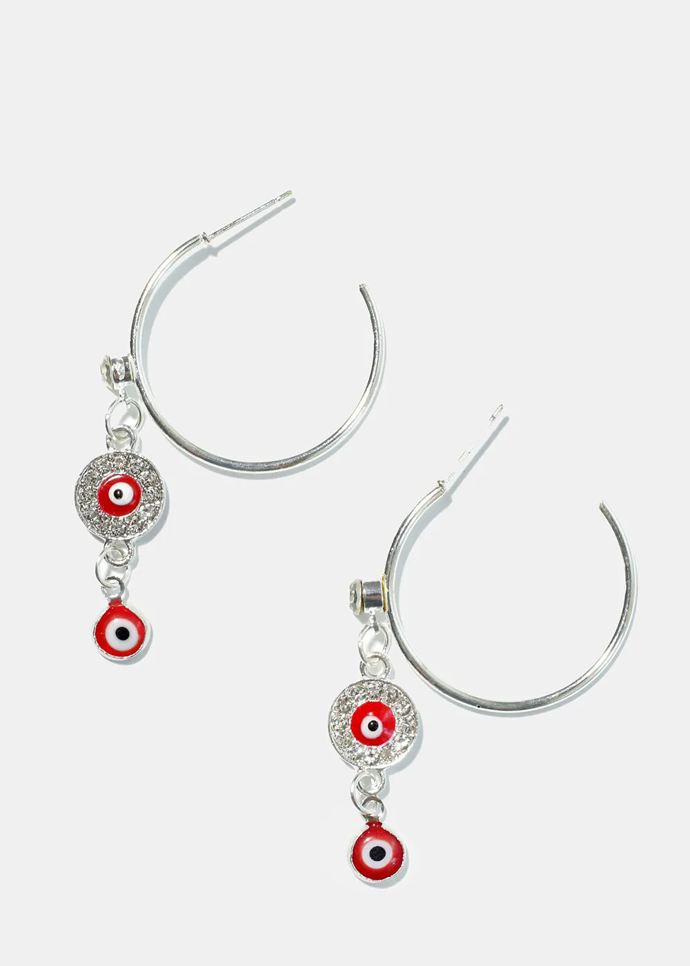Evil Eye Dangle Charm Hoop Earrings