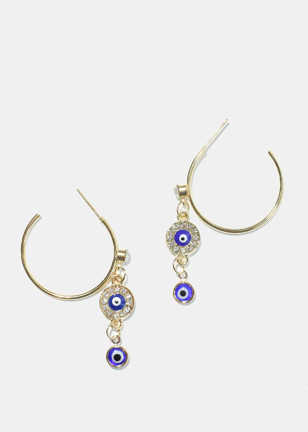 Evil Eye Dangle Charm Hoop Earrings