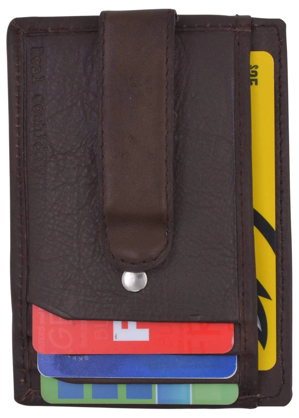 Genuine Leather Slim Credit Card Holder Money Clip Wallet