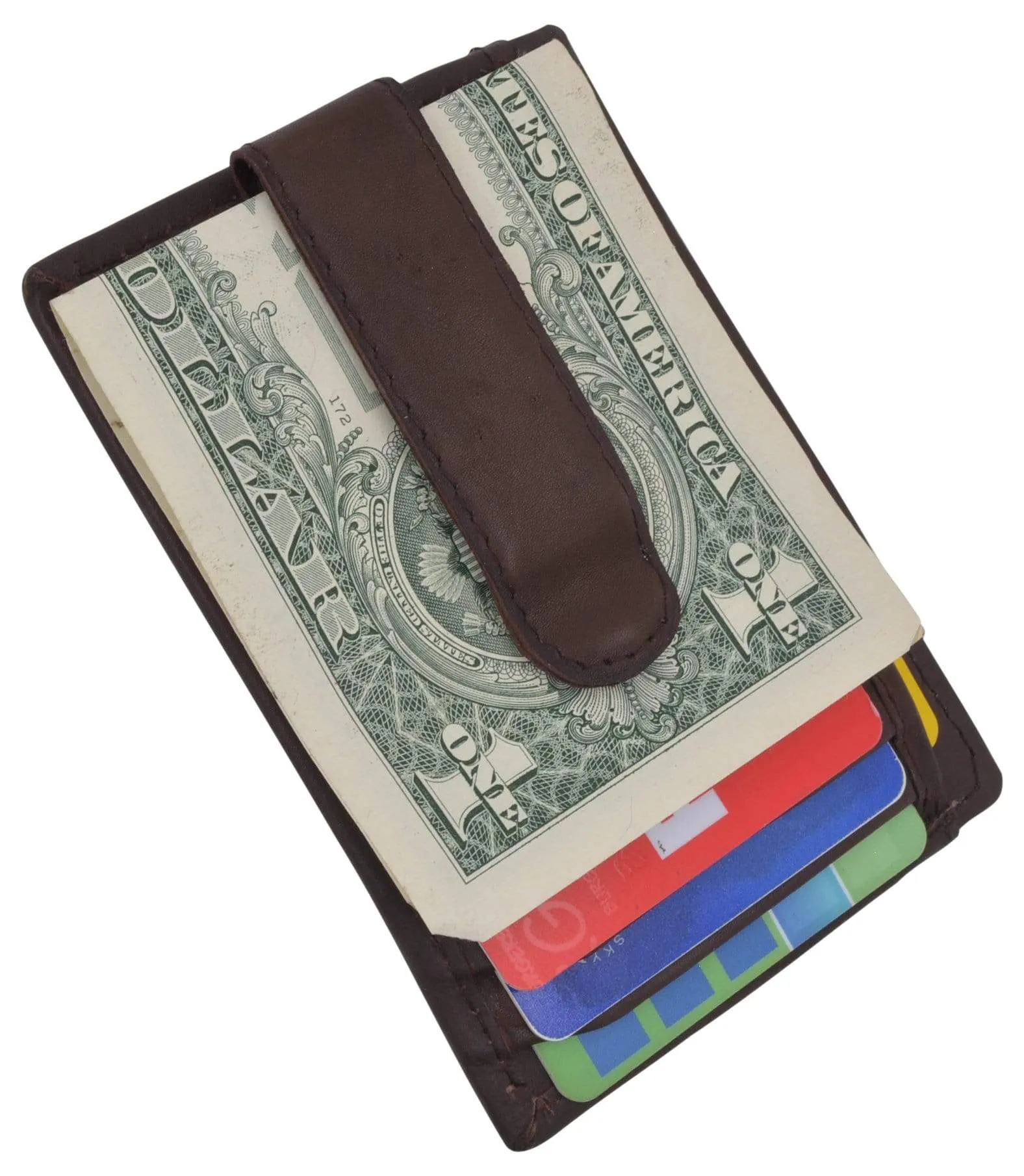 Genuine Leather Slim Credit Card Holder Money Clip Wallet