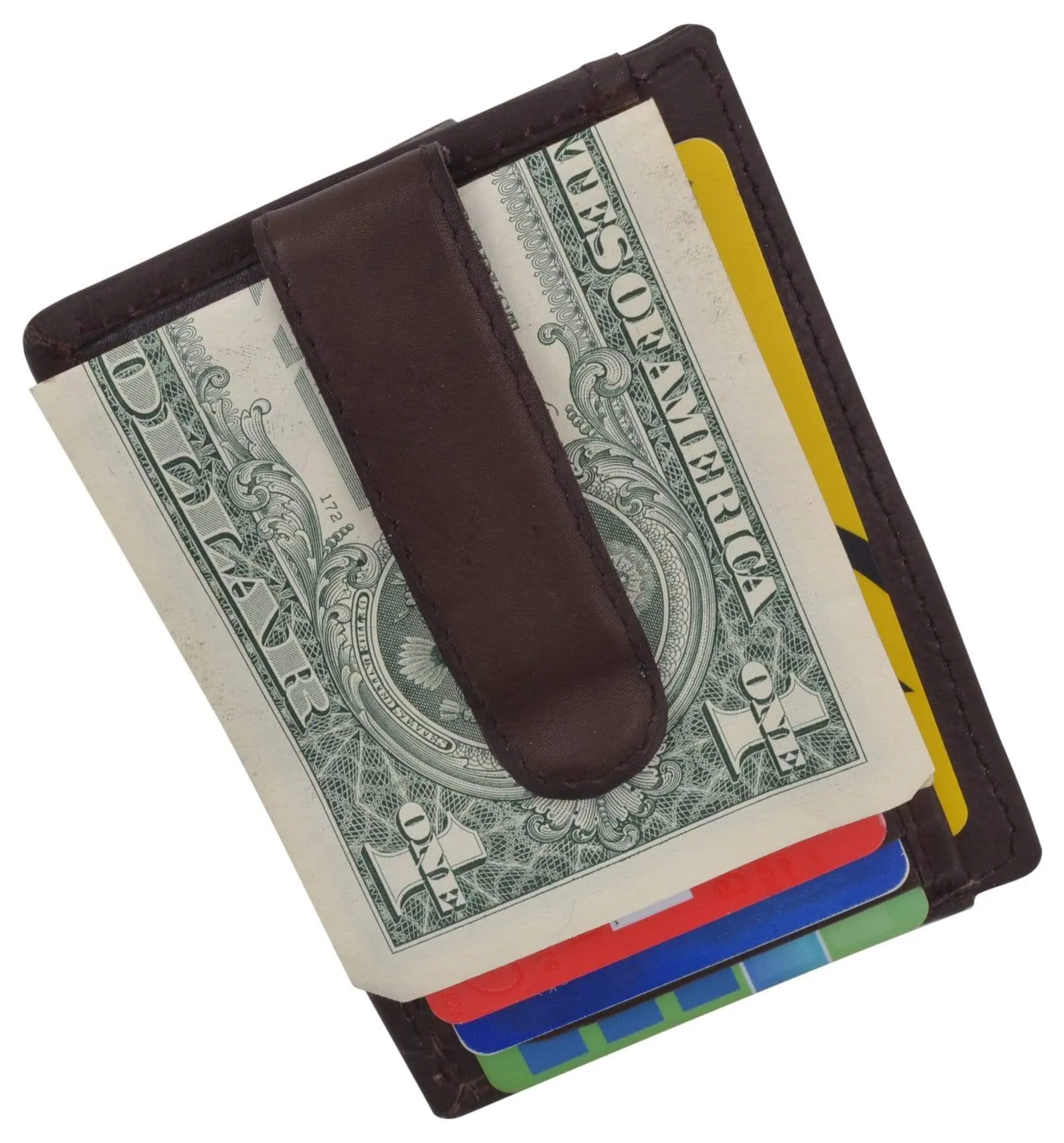 Genuine Leather Slim Credit Card Holder Money Clip Wallet