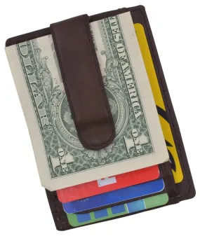 Genuine Leather Slim Credit Card Holder Money Clip Wallet