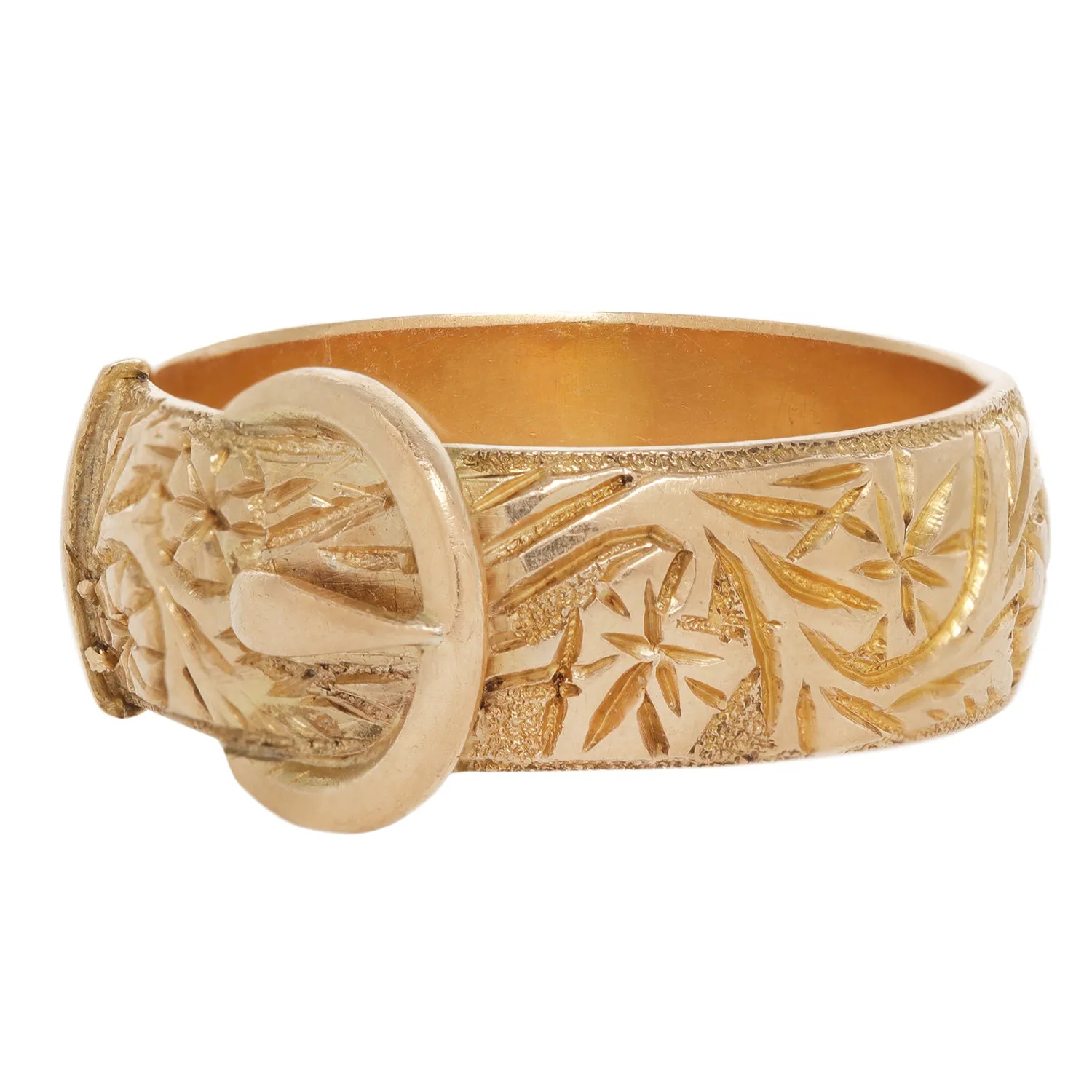 Gold Floral Engraved Buckle Ring
