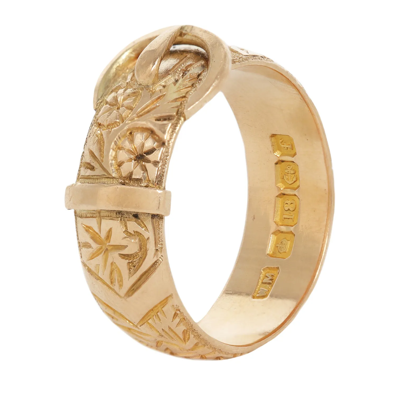 Gold Floral Engraved Buckle Ring