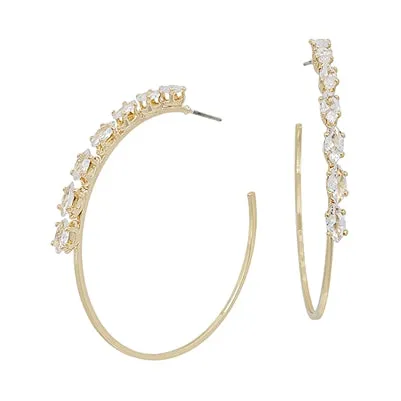 Gold Half Rhinestone Hoop 1.75" Earring
