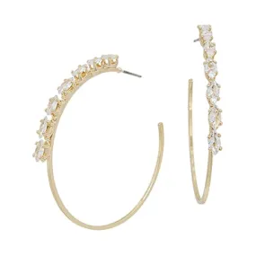 Gold Half Rhinestone Hoop 1.75" Earring