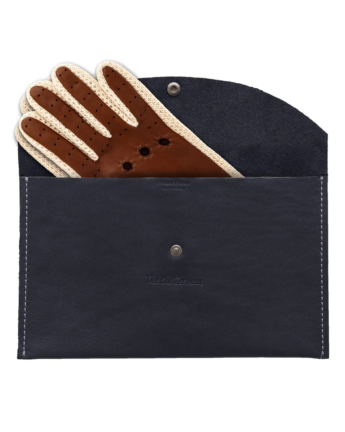 GRAN TURISMO - Leather and Cotton Crochet Driving Gloves - Cognac/Cream