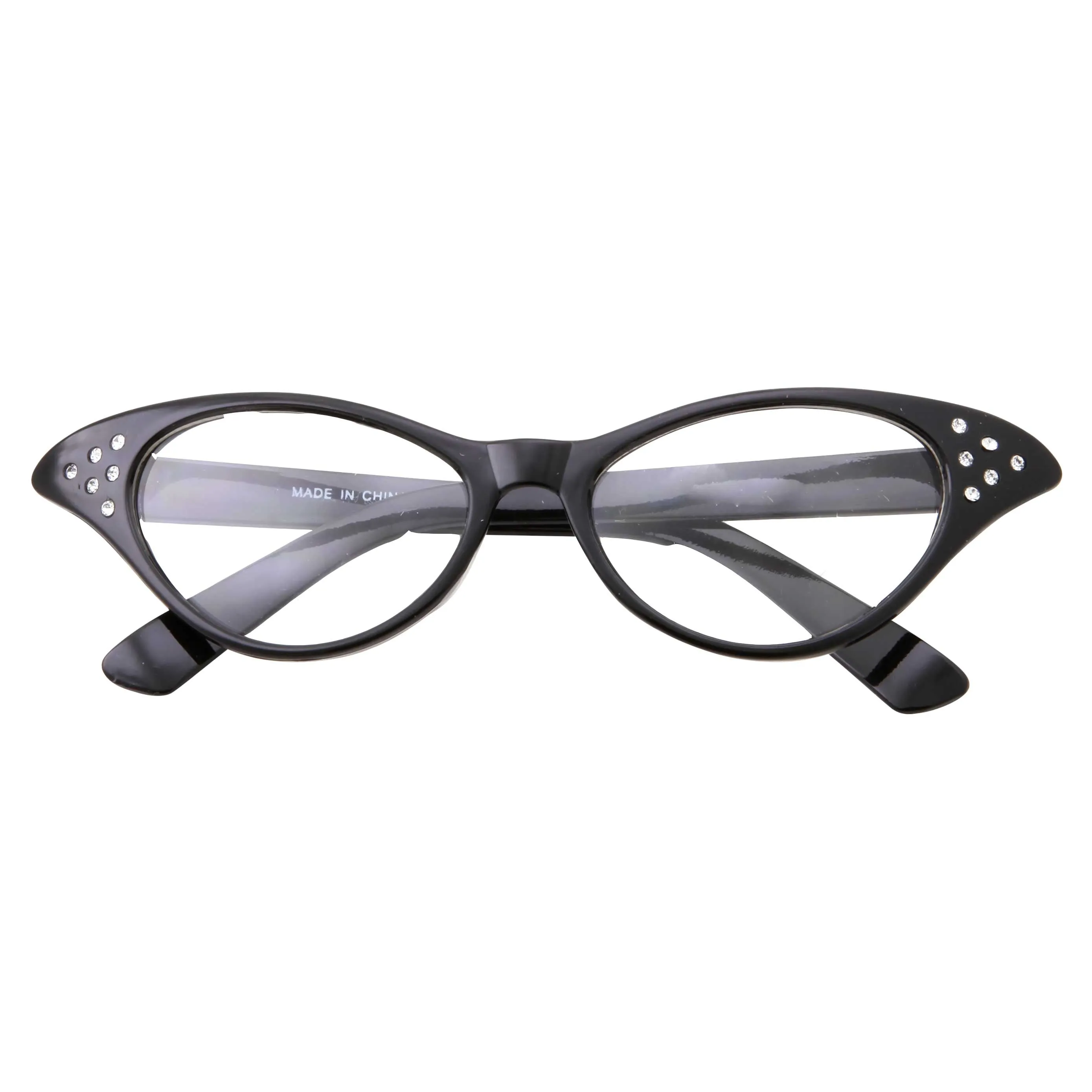 grinderPUNCH 50s Womens Costume Cat Eye Glasses Adult Size with Rhinestone