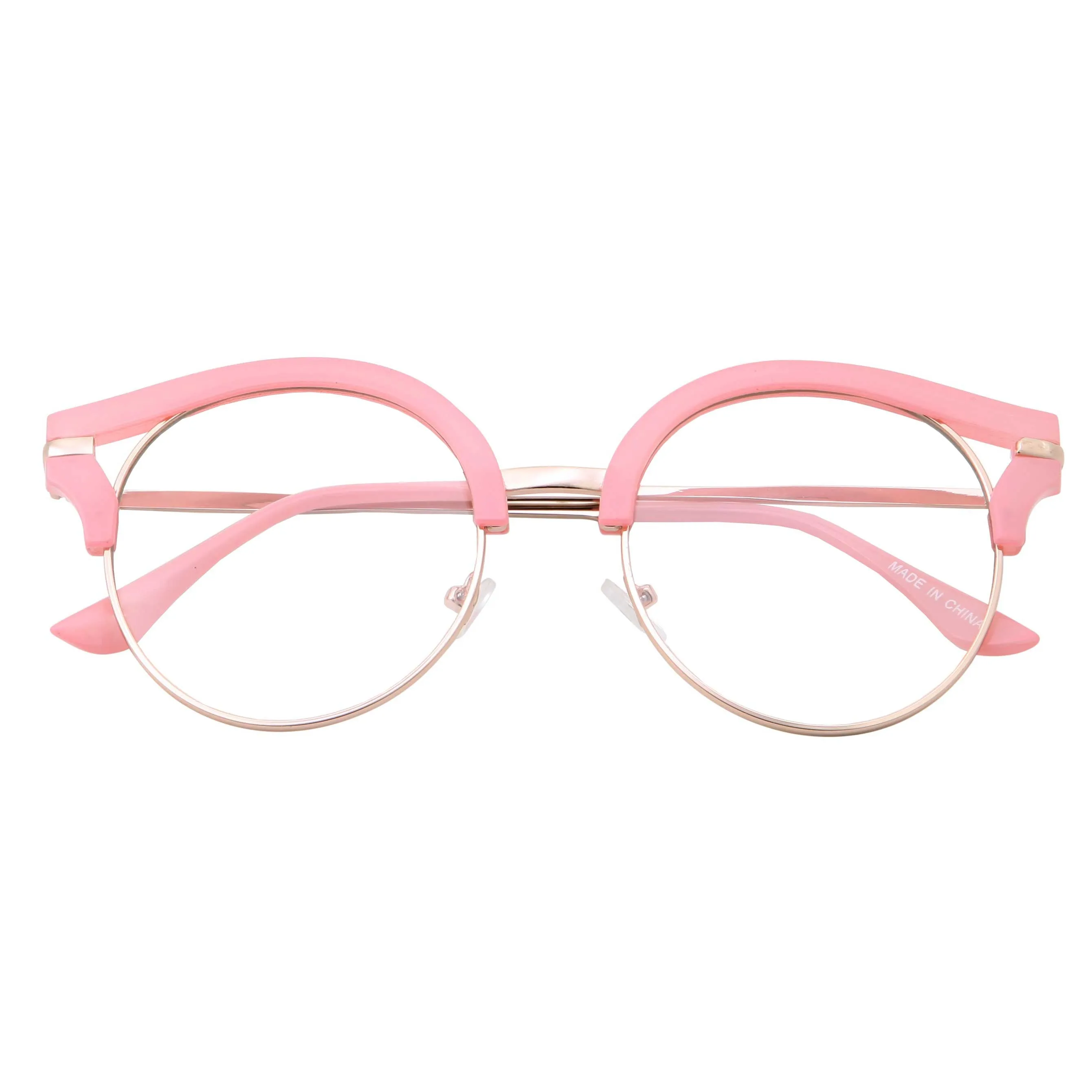 grinderPUNCH Womens Trendy Round Cat Eye Metal Clear Glasses