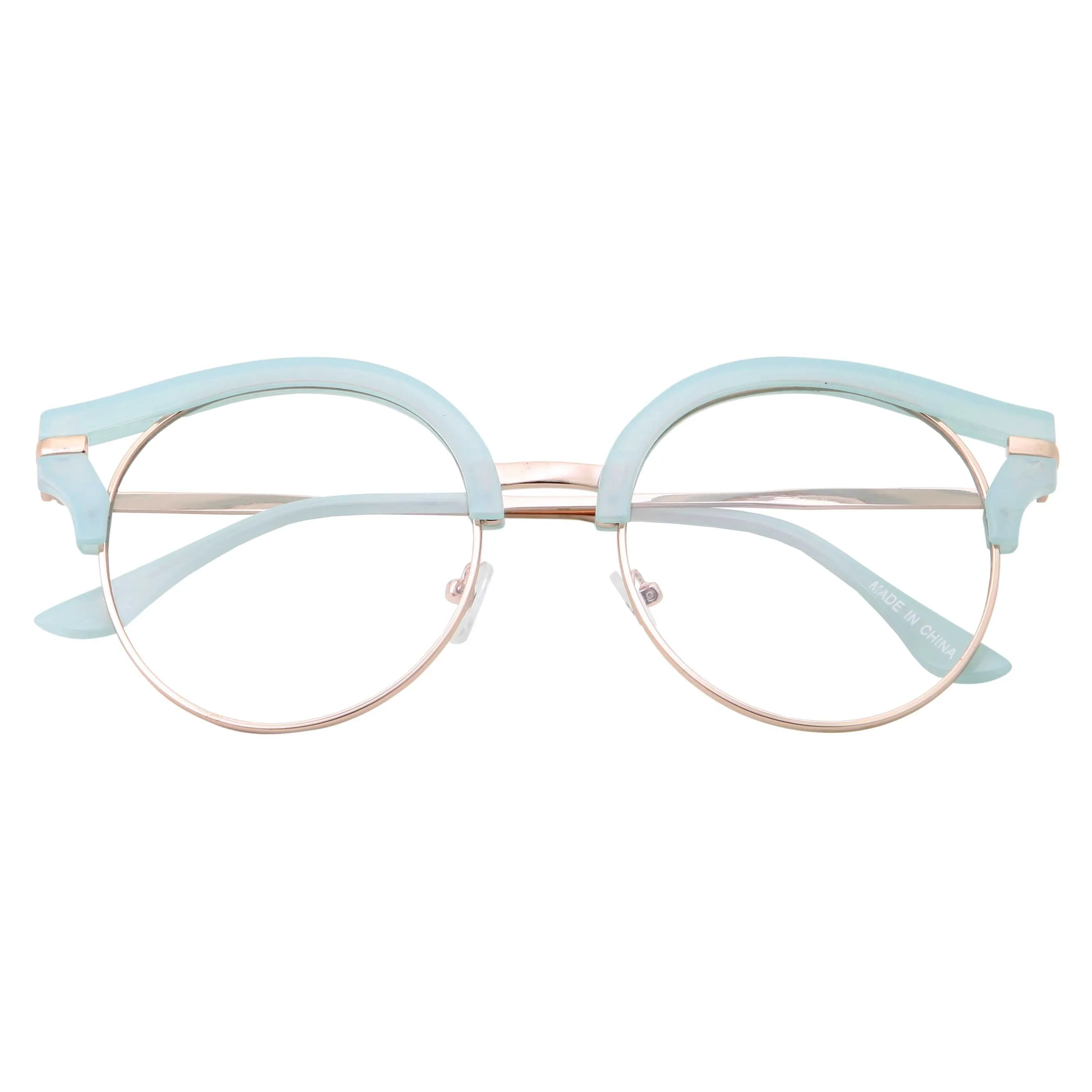 grinderPUNCH Womens Trendy Round Cat Eye Metal Clear Glasses