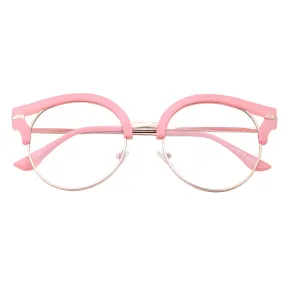 grinderPUNCH Womens Trendy Round Cat Eye Metal Clear Glasses