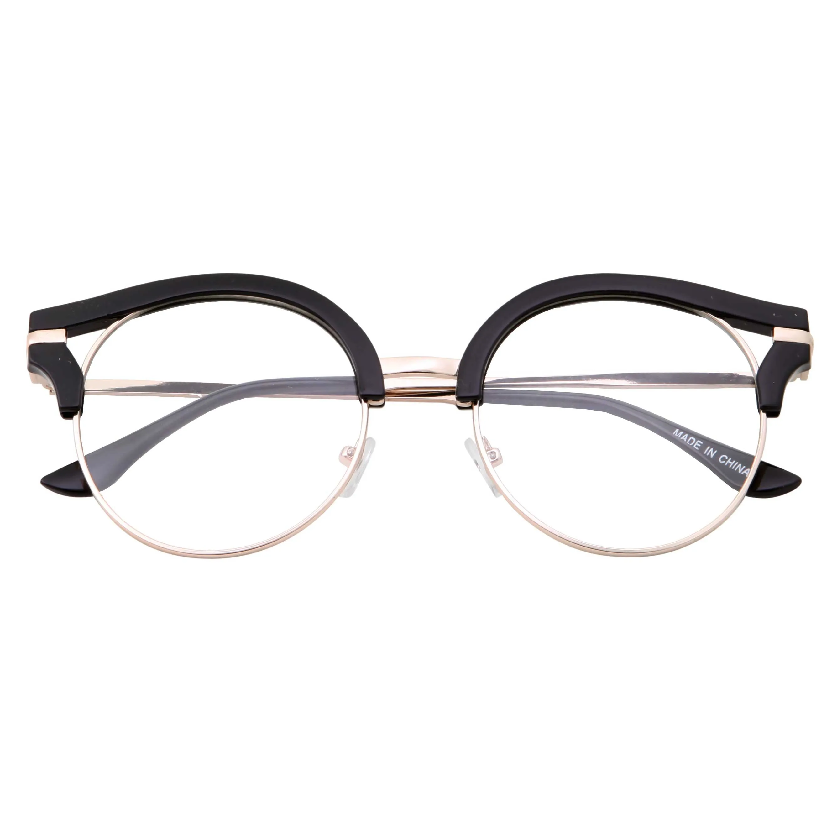 grinderPUNCH Womens Trendy Round Cat Eye Metal Clear Glasses
