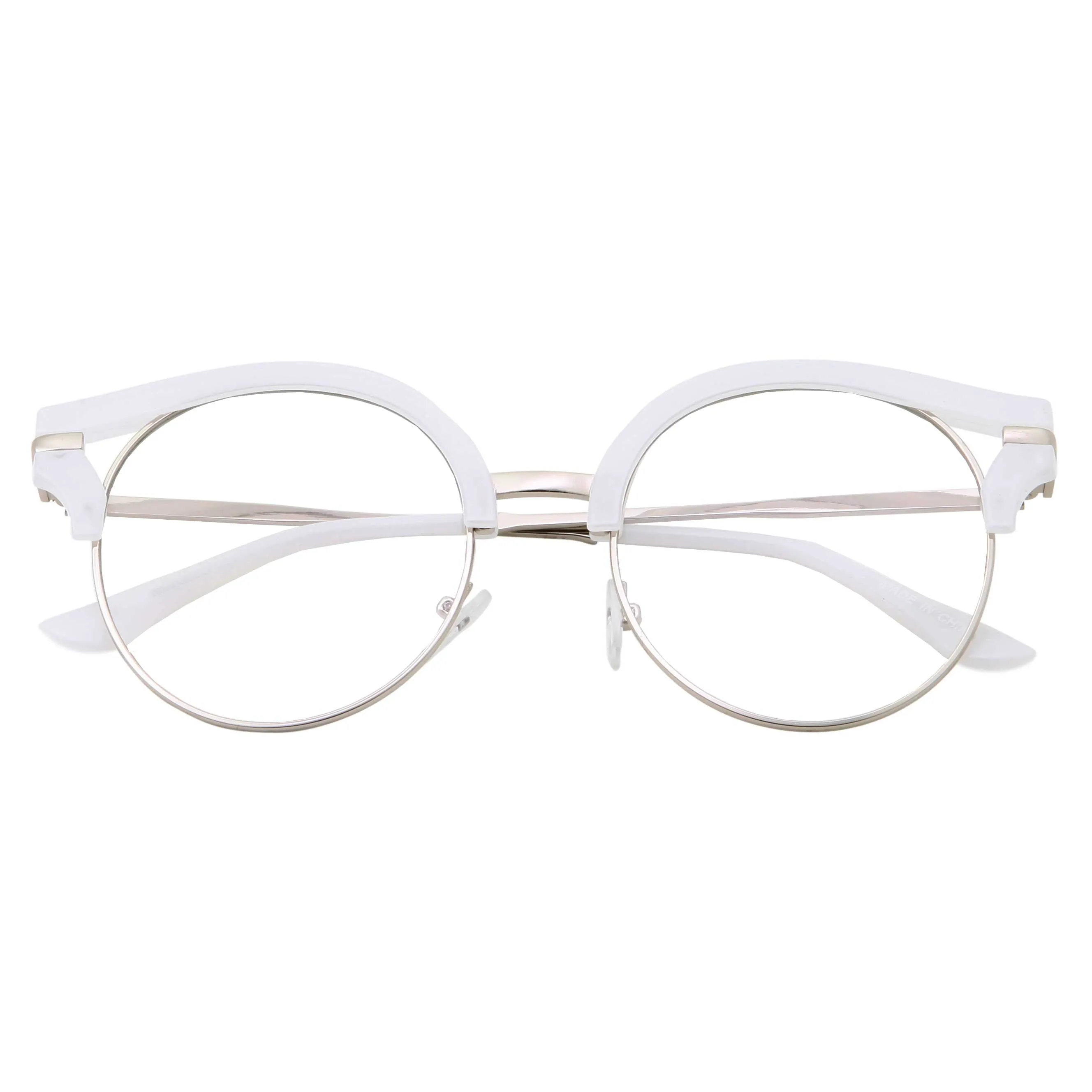 grinderPUNCH Womens Trendy Round Cat Eye Metal Clear Glasses