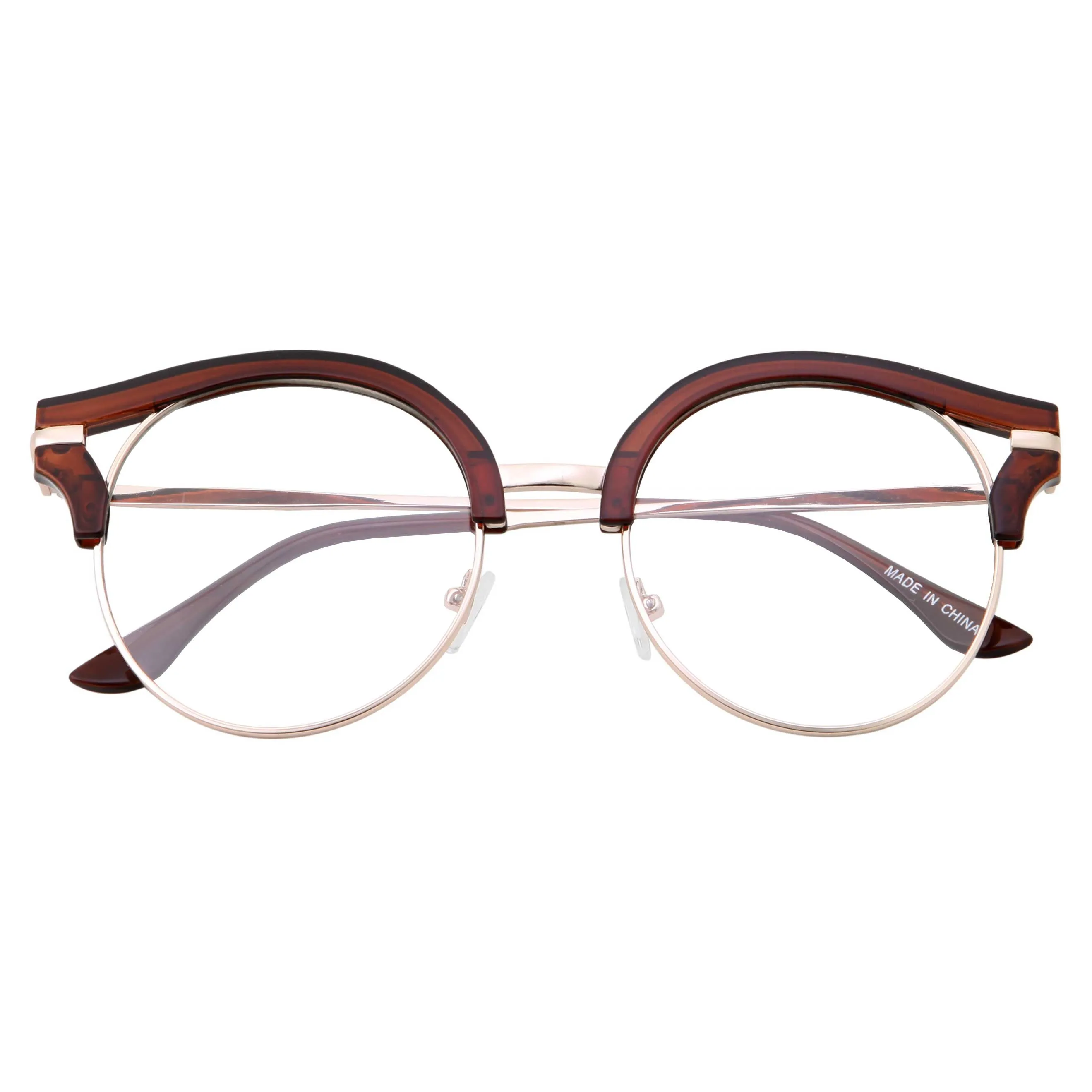 grinderPUNCH Womens Trendy Round Cat Eye Metal Clear Glasses