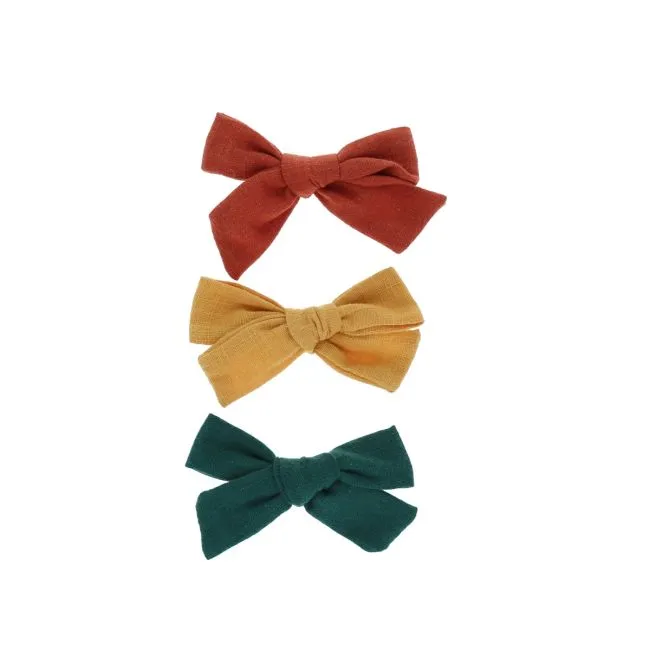 Hair Clips - Mustard/Green/Terracotta Bow