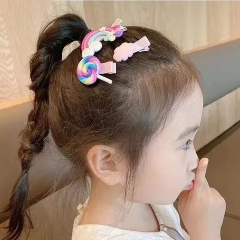 hair pins accessories for girls rainbow unicorn candy design (Pack of 1, Random Design Pink Color)