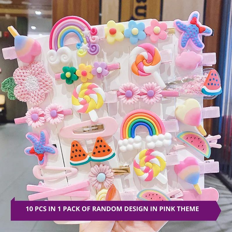 hair pins accessories for girls rainbow unicorn candy design (Pack of 1, Random Design Pink Color)