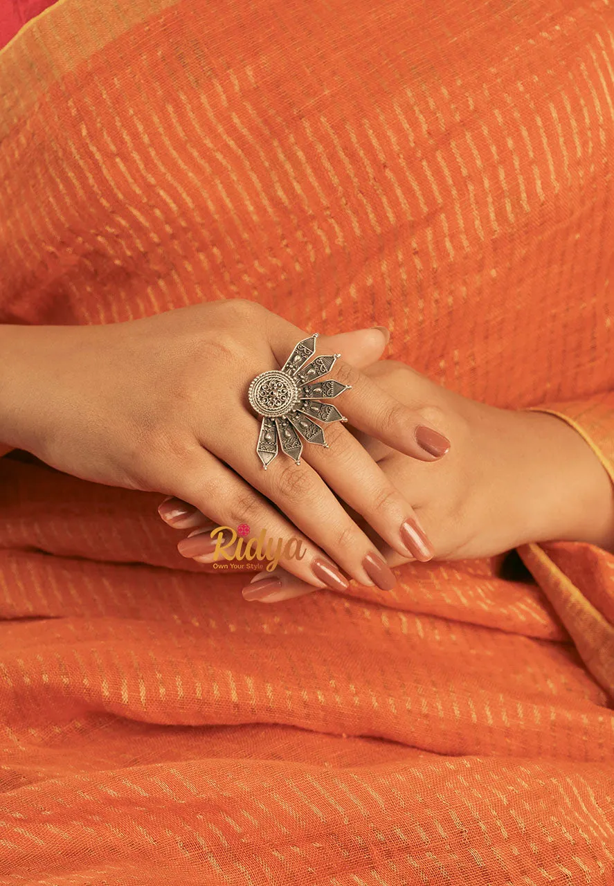 Half Flower Intricate Details Antique Ring