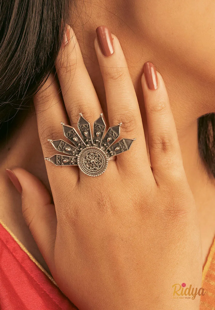 Half Flower Intricate Details Antique Ring