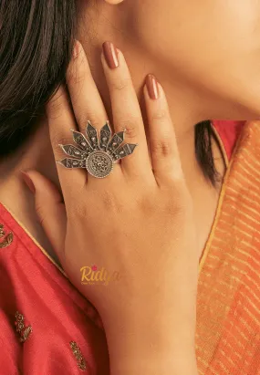 Half Flower Intricate Details Antique Ring