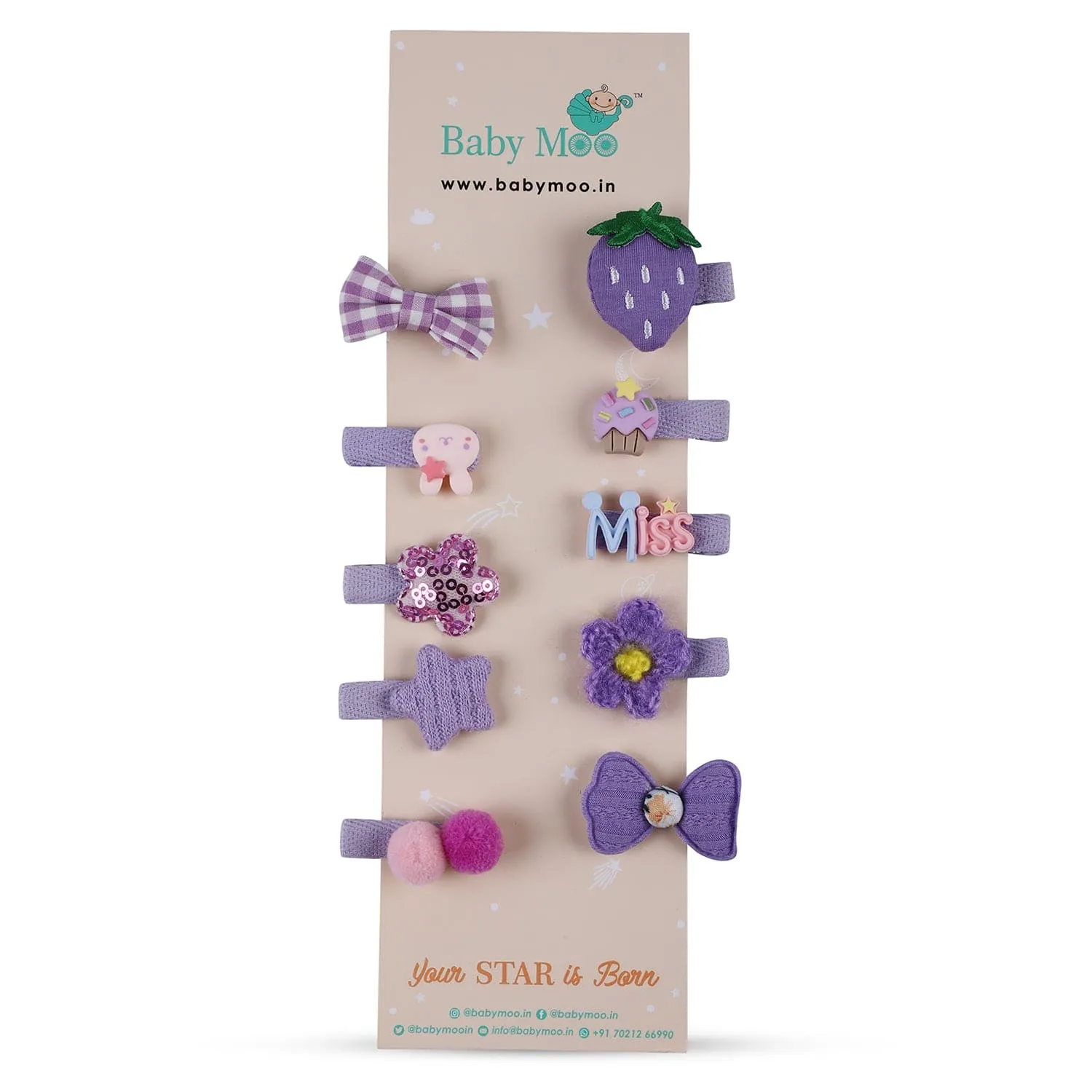 Halie Fruits Hair Clips Set 10 Pcs - Purple