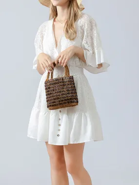 Handwoven Wooden Bead  Square Bag